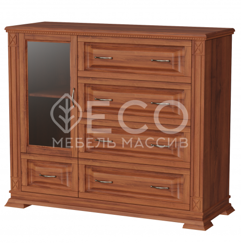 Комод Верди - 225 (стекло) из массива Ш-120см,В-100см,Г-45см