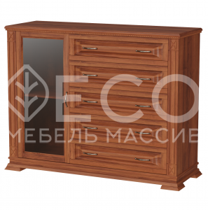 Комод Верди - 219 (стекло) из массива Ш-130см,В-100см,Г-45см