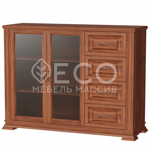 Комод Верди - 229 (стекло) из массива Ш-135см,В-100см,Г-45см