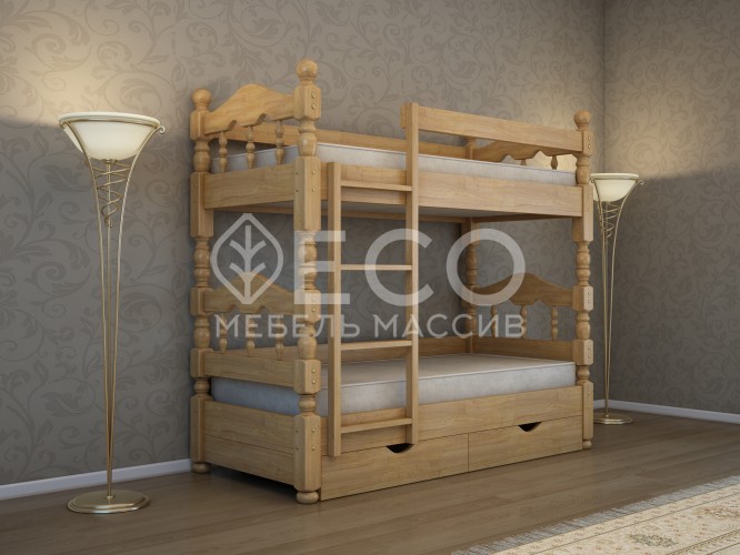 Кровать 2-х ярусная разборная Олеся из массива дерева